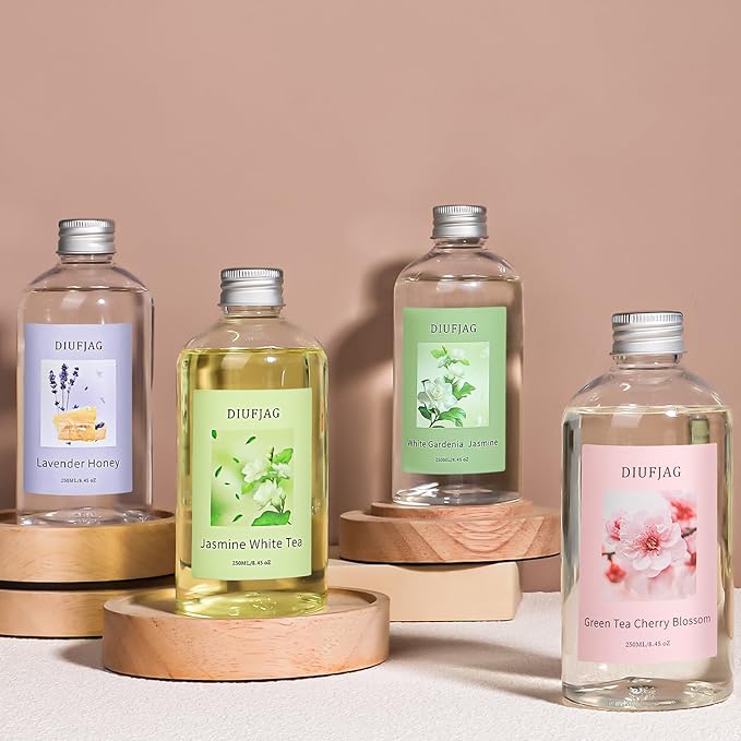 Jasmine White Tea Diffuser with 20 Black Fiber Sticks, 200ml for Diffusers for Home Essentials Bathroom,Last up to 60 Days