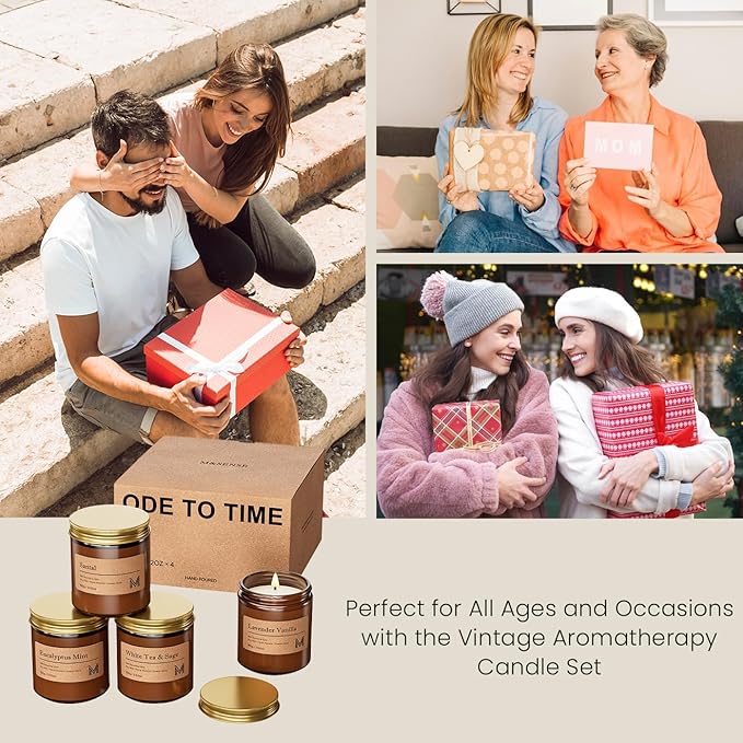 M&SENSE 4 Pack Candles for Home Scented Fall Candle Gift Set for Women Soy Wax Long Lasting Amber Jar Candles Gift for Halloween Thanksgiving Day