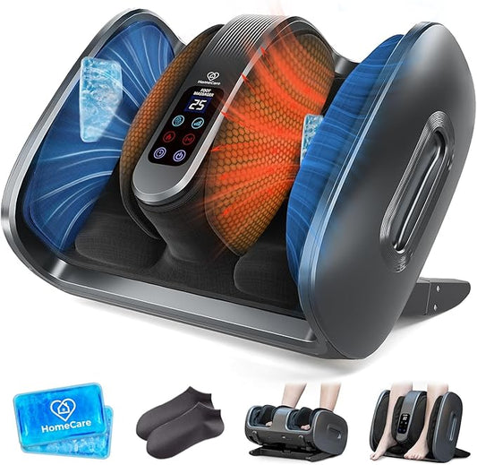 HomeCare Shiatsu Foot Massager with Heat & Ice Therapy - Gray, Deep Kneading for Plantar Fasciitis & Neuropathy Relief, Adjustable Intensity, Feet/Leg/Calf/Ankle at Home/Office,Gifts for Women, Men