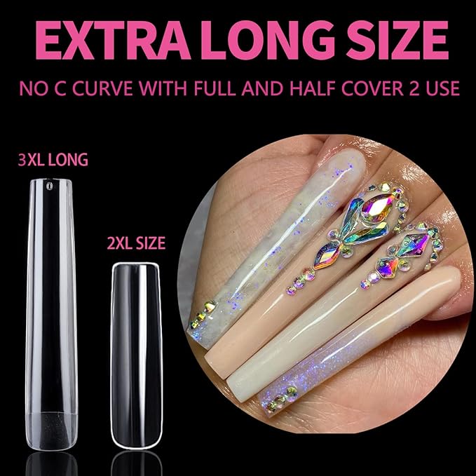 UNA GELLA Extra Long Square Gel Nail Tips 120pcs 12 Sizes Acrylic Soft Nail Jelly Gelly Tips DIY