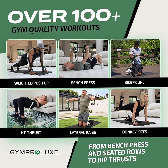 Gymproluxe Portable Gym - Resistance Exercise Band Set - 200LBS Resistance Bands for Men & Women - Multi Gym Fitness Equipment & Pilates Bar for Home Workout