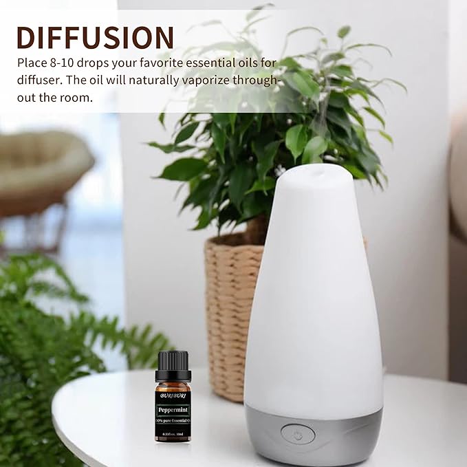 BURIBURI Peppermint Essential Oil 100% Pure, Undiluted, Natural, Organic Aromatherapy Mint Essential Oils 10ML for Diffuser, Soap Candle Making