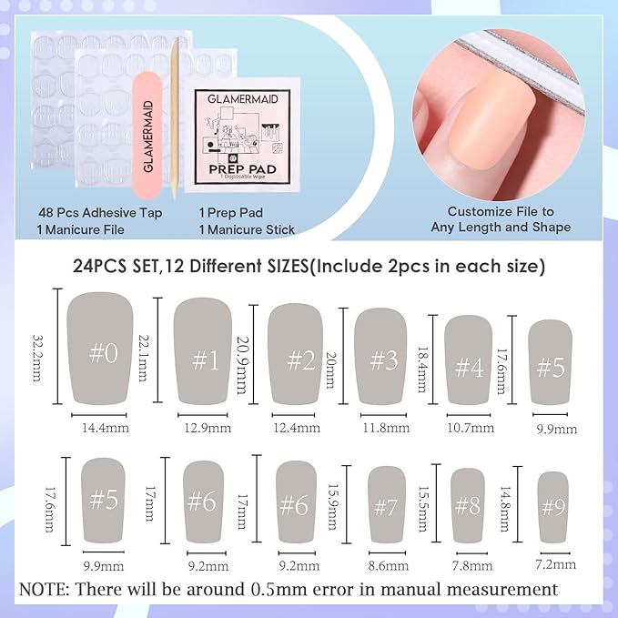 GLAMERMAID Matte Floral Press on Nails Medium Square, Y2K Pink Dull Polish Gel False Nals with Flower Design, Natural Glue on Nails Kit for Women, Neutral Reusable Stick on Acrylic Fake Nails Manicure