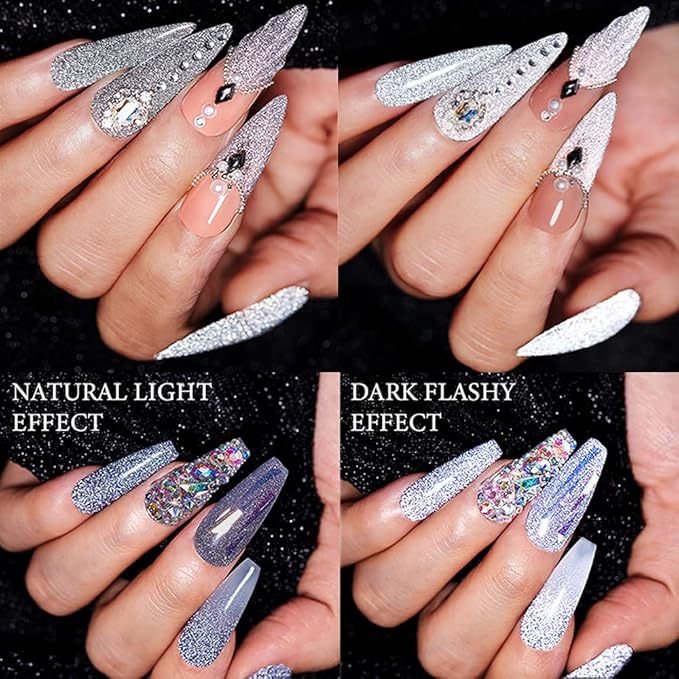 MIZHSE Reflective Glitter Gel Nail Polish, Holographic Glitter Gel Polish Set Sparkly Shiny Bling Nail Polish Soak Off UV/LED Nail Art Manicure Kit