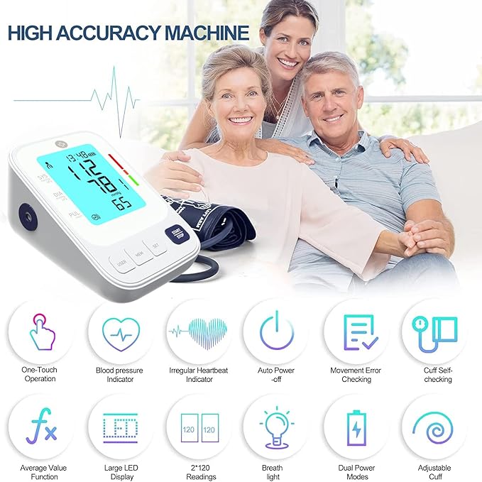 Blood Pressure Monitor, Upper Arm Electronic, Stores Up to 2 x 120 Readings. User Friendly with BP Log and Carrying Pouch. Digital Monitor