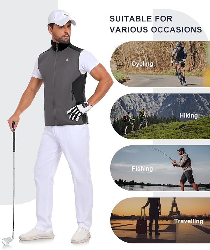 Little Donkey Andy Men's Water-resistant Outerwear Vests, Stretch Windproof Vest for Cycling, Running, Golf