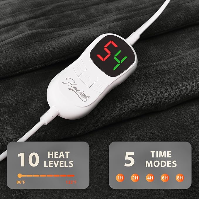Homemate Electric Heated Blanket King Size - 100"x90" Heating Blanket King Size Dual Control 1/2/4/6/8 Hours Auto-Off 10 Heat Level Over-Heat Protection Flannel Sherpa ETL Certification