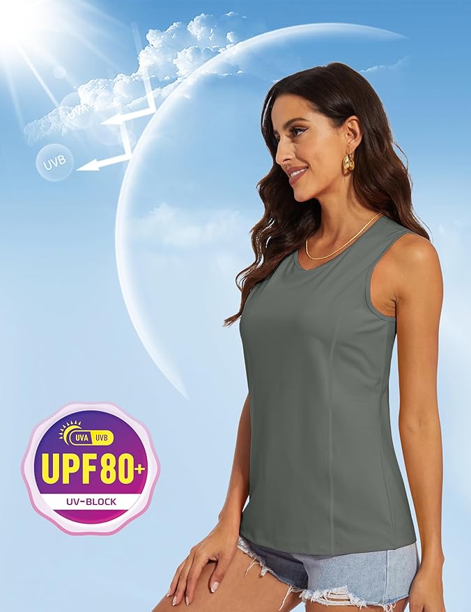 MAGCOMSEN Women's Sleeveless Workout Shirts UPF 80+ Dry Fit Running Wicking Tank Tops Athletic Gym Summer