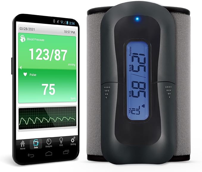 MbH Bluetooth Blood Pressure Monitor- Wireless Upper Arm Cuff BP Monitor for Home Use, IHB and AF Detection, Ultra-Light and Portable, Includes App for iOS & Android