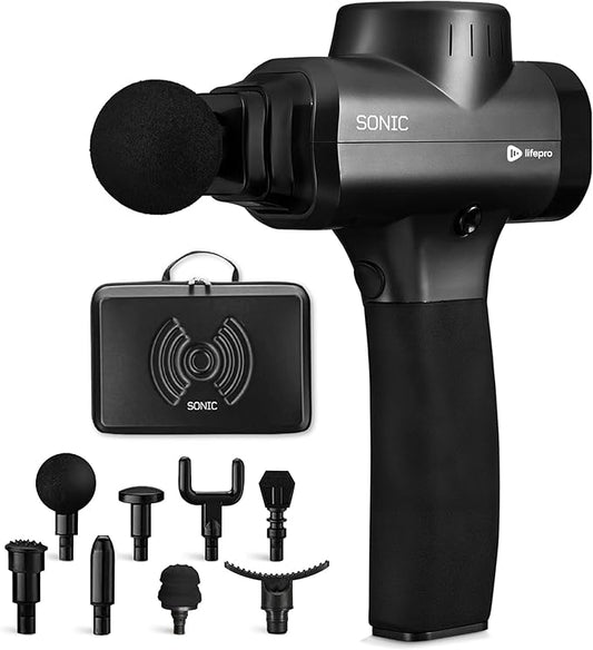 LifePro Massage Gun & Holder (Sold Separately) – Percussion Muscle Massager for Athletes with 8 Heads & 6 Speeds – Deep Tissue Back Muscle Extender for Recovery
