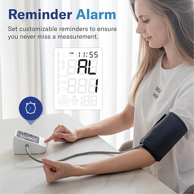 Alcedo Blood Pressure Monitor for Home Use, Accurate Upper Arm BP Machine with Large Cuff, Alarm Reminder, 2 x 120 Memory, Talking Function