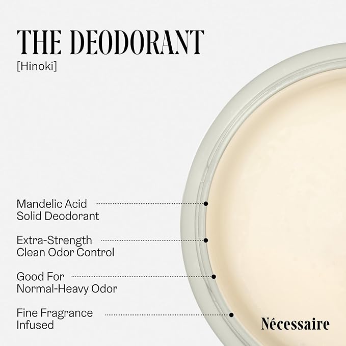 Nécessaire The Deodorant Hinoki | Natural Aluminum Free Deodorant For Women & Men. Extra Strength Treatment with Mandelic Acid. Free of Baking Soda, Ozokerite & Parabens (2x 75 g/2.5 oz)