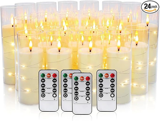 24 Pack Christmas Decoration Flickering Flameless Candles,Battery Operated Candles,LED String Lights LED Candles for New Year, Home Decor, Parties,Wedding(D2.2 xH 5" 6" 7") (Ivory)