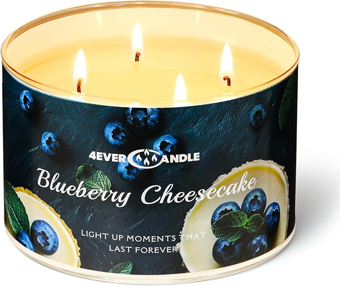 Soy Wax Blend Candle for Home, 4-Wick Candles in Blueberry Cheesecake Scented, Aromatherapy Candles Gift for Parties, Relaxing, Over 50 Hours of Burn Time, 18oz