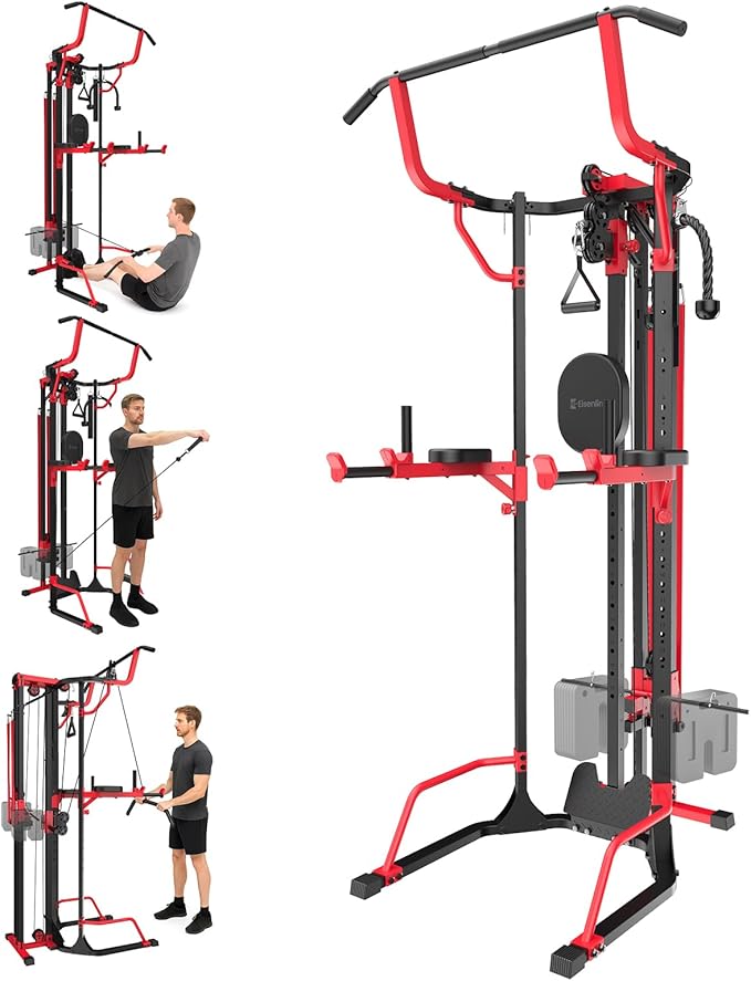 Eisenlink Power Tower Pull Up Dip Station LAT Pull Down Machines Multi-Function Workout Equipment Home Gym