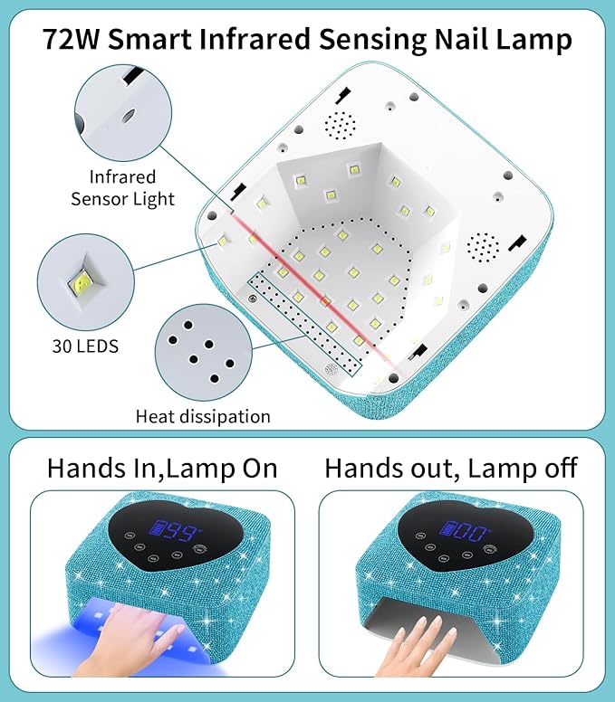 UV Light for Nails, HUGMAPLE UV Nail Lamp 72W, Rechargeable Cordless Diamond LED Dryer, Fast Light Curing Lamp with 5 Timer Setting,Touch Control & Auto Sensor for Salon & Home