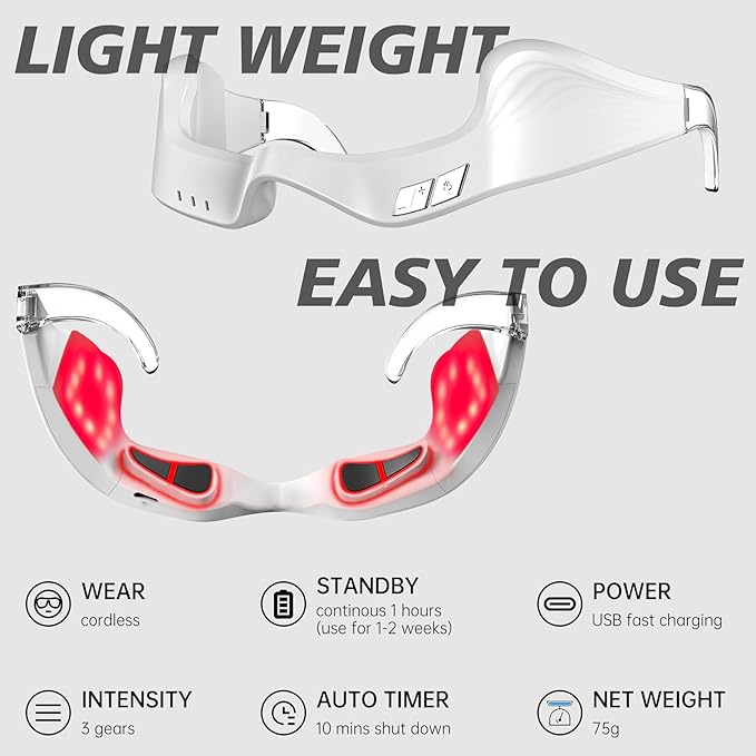 Under-Eye Red Light Therapy Device,Red Light Glasses Microcurrent Eye Massager Mask for Eye Bags Dark Circles Puffiness Wrinkles Fine Lines