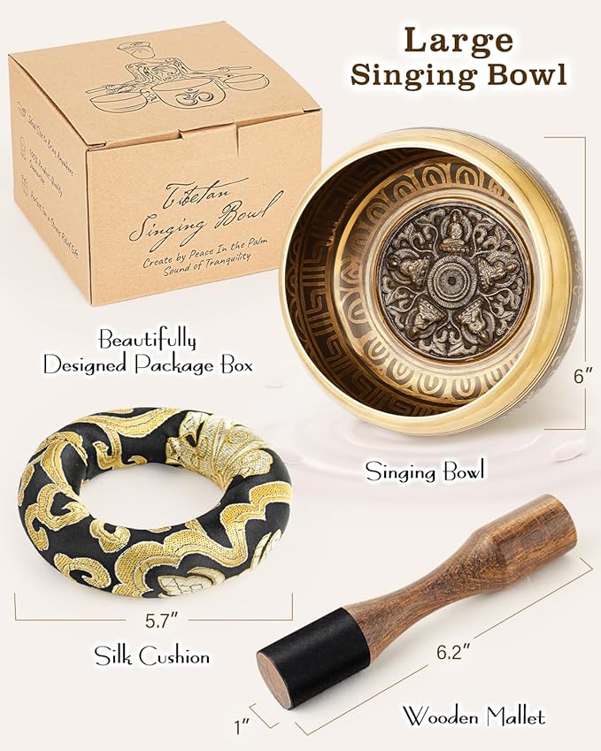 Tibetan Singing Bowls, Authentic Meditation Sound Bowls Handcrafted in Nepal for Yoga, Chakra Healing, Mindfulness, Self Care Spiritual Gifts for Women