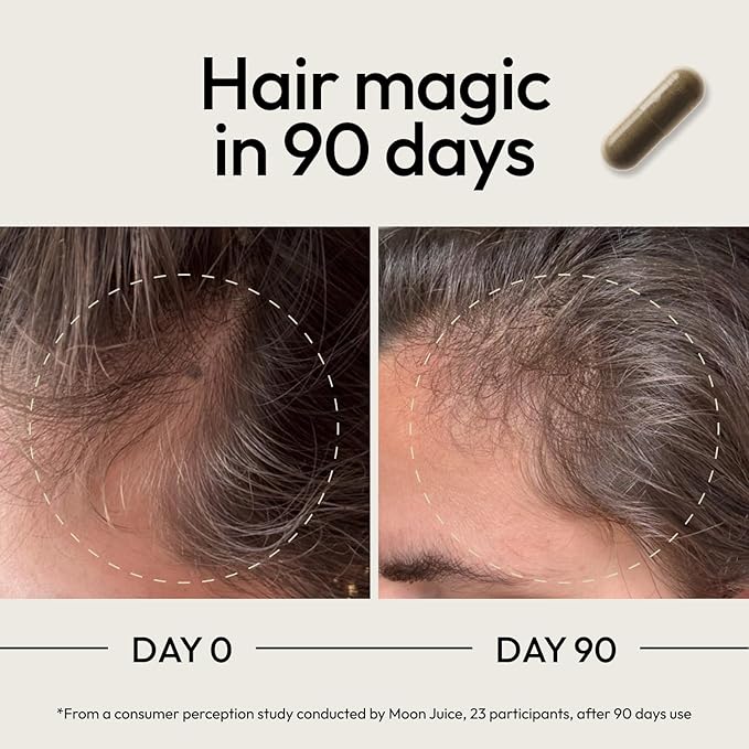 Moon Juice - SuperHair - Bottle (120 Capsules) - Hair Growth Vitamins - Multivitamins & Organic Ashwagandha - Reusable Glass Bottle - 3rd Party Tested - 100% Traceable - Vegan, Gluten Free, Non GMO