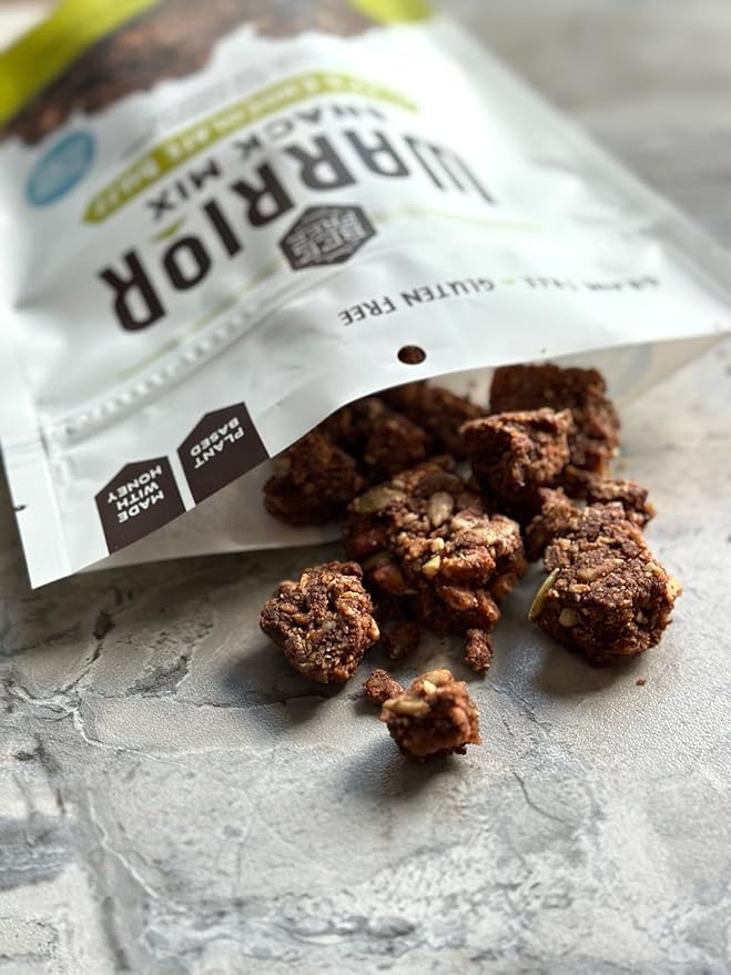 BeeFree Warrior Mix Gluten Free Granola - Chunky Granola Bites | Paleo Granola, Low Carb, Grain Free, Preservative Free, Oat Free | Granola for Yogurt, Low Calorie Snacks | Clay’s Chocolate Buzz, 9 Ounce Bags, 3 Pack