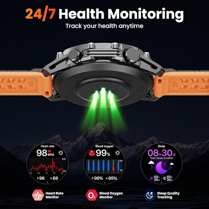 Smart Watch (Call/Notification),1.52'' Military Smart Watches for Men, Two Style Kits,Flashlight,100+Sport Modes/Heart Rate/Sleep Monitor/Pedometer, Fitness Tracker Android Phones iPhone Compatible