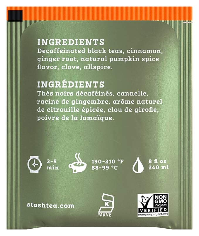 Stash Tea Decaf Pumpkin Spice Black Tea, Box of 100 Tea Bags