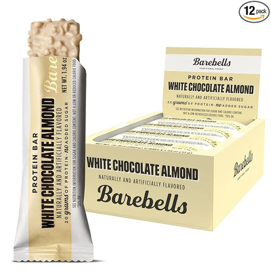 Barebells Protein Bars White Chocolate Almond - 12 Count, 20g High Protein Treats - Chocolate Nutrition Bar with 1g Total Sugars - On-The-Go Breakfast or Post-Workout Snack