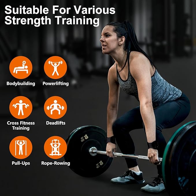 Weight Lifting Wrist Strap, Double Layer Leather Wrist Strap for Deadlift and Powerlifting, Adjustable Neoprene Padded Gym Workout Lifting Hooks