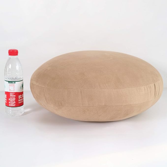 Round Throw Pillow for Kids 18x18 100% Down-like Polyester Super Soft Filling Decor Cushion Ultra Fluffy Feather-like Touch Floor Pillow for Couch Bed Sofa Car, Khaki, 1 Piece, 18 Inches