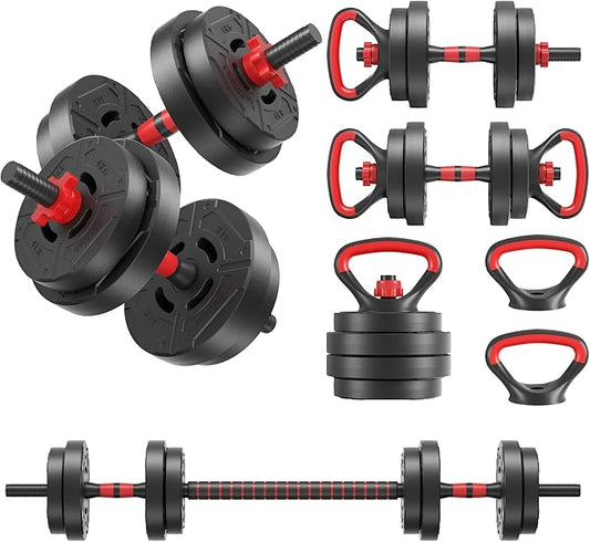 Multi-Functional Portable Changeable Dumbbell and Barbell Kettlebell Set with Adjustable Weights, 40LBS or 60LBS Sets, 2-in-1 or 4-in1, Multiple Sizes