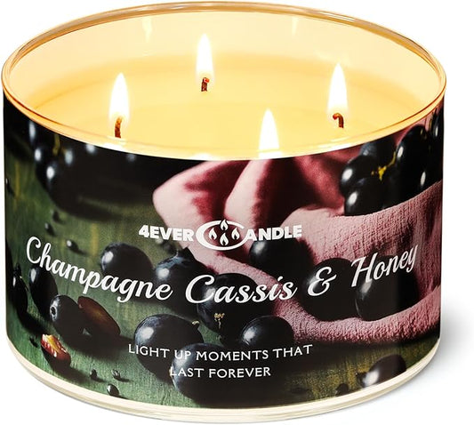 Over 50 Hours Jar Candle - 4-Wick Long-Lasting Scented Candles, 18oz Natural Soy Wax Candle for Home, Candle Gifts for Women & Men, Champagne Cassis & Honey