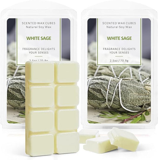 SCENTORINI Wax Melts Wax Cubes, White Sage Wax Melts Strong Scent, Soy Scented Wax Melts for Wax Warmer Valentines Day Gifts Decor, 2 x 2.5 oz