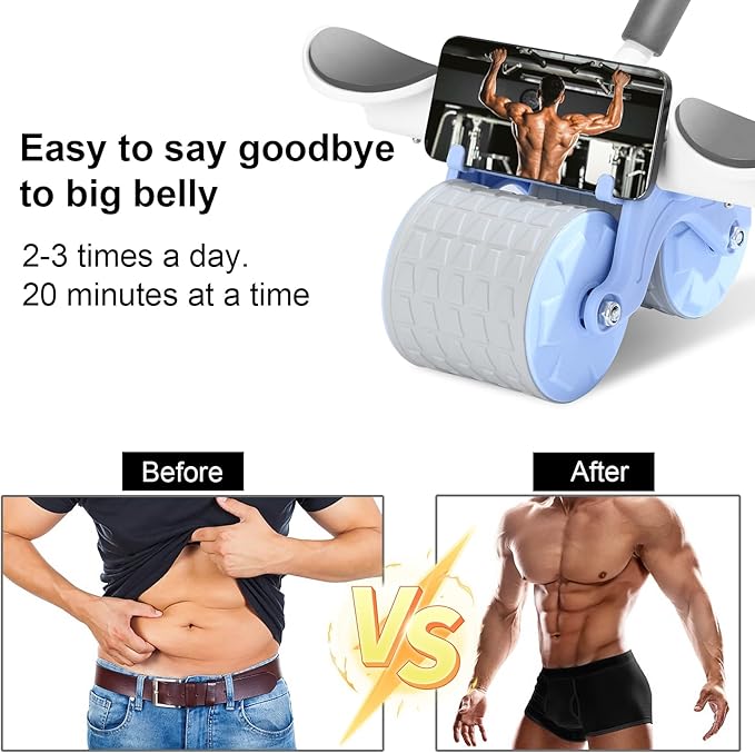 Bersauji 2025 New Ab Roller Wheel with Knee Mat &Timer, Automatic Rebound Abdominal Wheel, Ab Abdominal Exercise Roller with Elbow Support, Abs Workout Equipment Ab Exercise Roller for Women Men