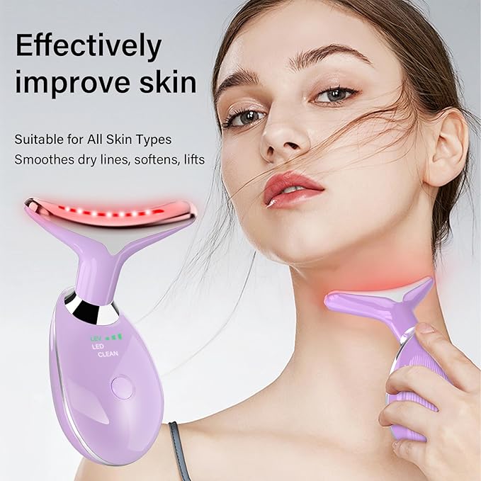 Neck&Face Massager with 7 Colors-Multi-Functional Skincare Tool,Home Beauty Device for Wrinkles&Relaxation (Purple)