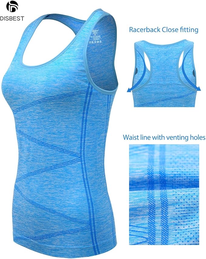 Disbest Yoga Tank Top, Women's Performance Stretchy Quick Dry Sports Workout Running Top Vest with Removable Pads
