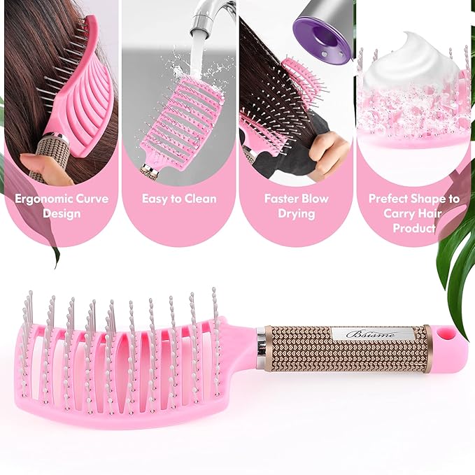 Bsisme Hair Brush, Vented Curved Styling Brush for Faster Blow Drying, Professional Detangling Brush for Women and Men, White