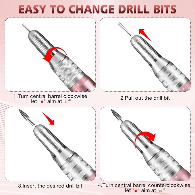Professional Nail Drill Machine, HoMove 35000RPM Portable Nail Drills, Rechargeable Efile Nails Drill, Low Heat Electric Nail File for Acrylic Gel Nails(Rose Gold)