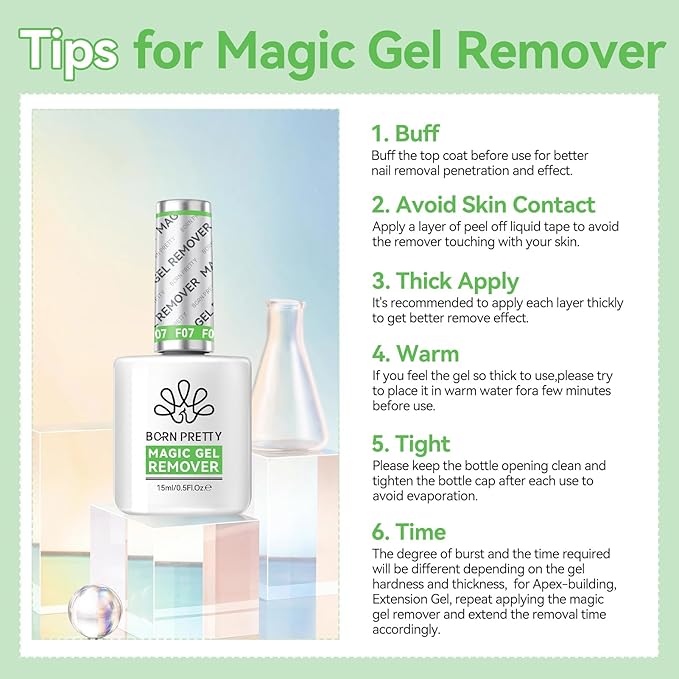 BORN PRETTY Gel Nail Polish Remover - 2Pcs Gel Polish Remover for Nails with Cuticle Pusher, Quick & Easy Gel Nail Polish Removal in 3-5 Minutes, No Need Soaking or Wrapping