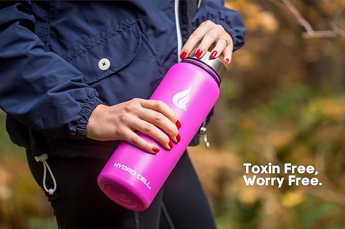 HYDRO CELL Stainless Steel Insulated Water Bottle with Straw - For Cold & Hot Drinks - Metal Vacuum Flask with Screw Cap and Modern Leakproof Sport Thermos for Adults (Fuchsia 40oz)