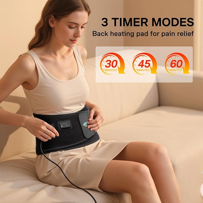 ALLJOY 67" Heating Pad for Back Pain Relief FSA Eligible HSA, Plug-in Lower Back Massager with 3 Heat 5 Vibration Back Lumbar Support Wearable Heating Pad for Cramps, Christmas Gifts for Women Men