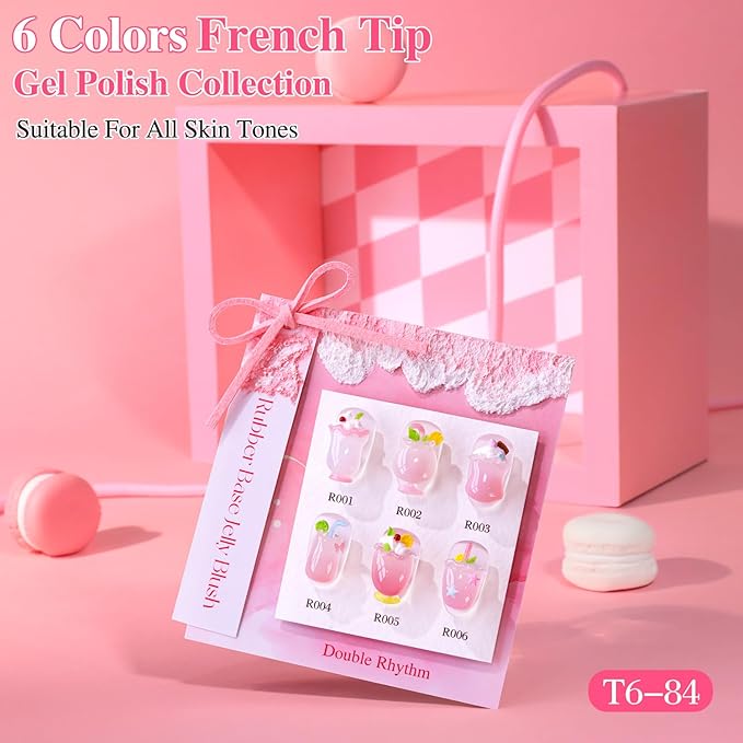 Double Rhythm 6 Pcs 15 ML Gel Polish Set Same Color Same Bottle Soak Off Gel Polish Kit Nail Art Manicure Salon DIY at Home for Women (Milky Nude Pink-T6-84)