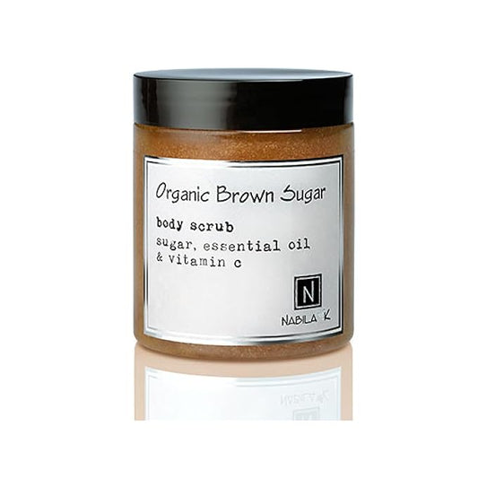 Organic Brown Sugar Body Scrub Made in USA with Essential Oil and Vitamin C by Nabila K - Exfoliate and Moisturize for Smooth Skin - Luxury for Women & Men, 10 oz
