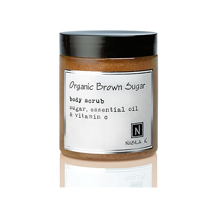 Organic Brown Sugar Body Scrub Made in USA with Essential Oil and Vitamin C by Nabila K - Exfoliate and Moisturize for Smooth Skin - Luxury for Women & Men, 3 oz