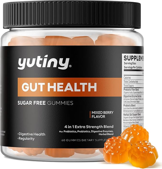 Prebiotics Probiotics & Digestive Enzymes Gummies, Gut Health Supplement with Herbal Blend for Women & Men, Bloating Relief and Immune Support, 60 Count