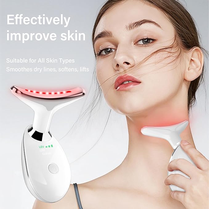 Neck&Face Massager with 7 Colors-Multi-Functional Skincare Tool,Home Beauty Device for Wrinkles&Relaxation,Facial Massager(White)