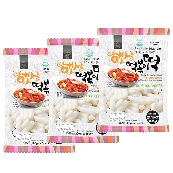 Korean Rice Cake Tteokbokki Stick – 3 Pack (3 Individual Package X 3 Pack) Vegan, Non-GMO, Gluten Free, Tteok Rice Cakes Food Pasta 21.16 oz Per Pack