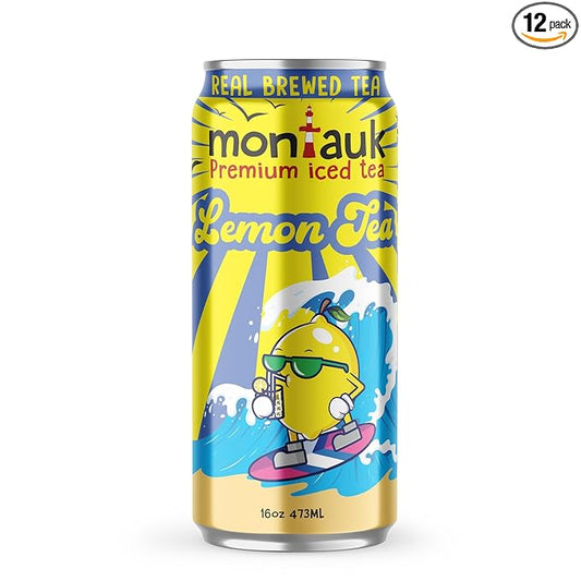 Montauk Premium Iced Tea, Ready-to-Drink Tea, 16 fl oz Cans (Pack of 12, Lemon Tea)