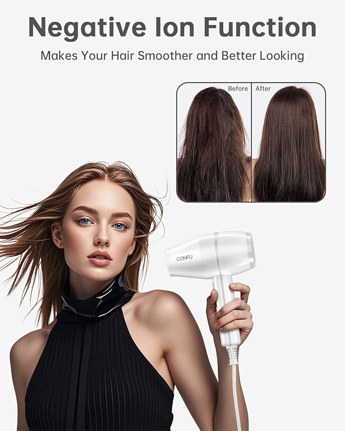 Hair Dryer, CONFU Blow Dryer with Diffuser, 1875W Negative Ionic Hairdryer, Professional High Power, Diffuser Hair Dryer for Curly Hair