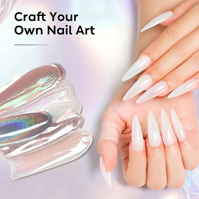 AIMEILI Pearl Chrome Nail Powder, Vegan, Cruelty Free, 6 Colors Aurora Metallic Holographic Mirror Effect Nail Art Pigment Iridescent Shell Glitter Nail Art