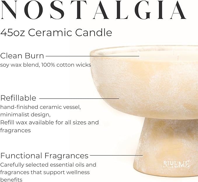 BLUEME Bergamot & Musk, Luxury Candle w/Essential Oils, 6 Wick, Hand-Poured Soy, Cotton Wick, Ceramic
